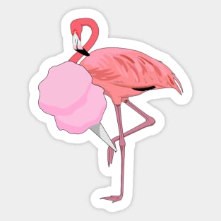 Cute Pink Flamingo Eating Cotton Candy Sticker